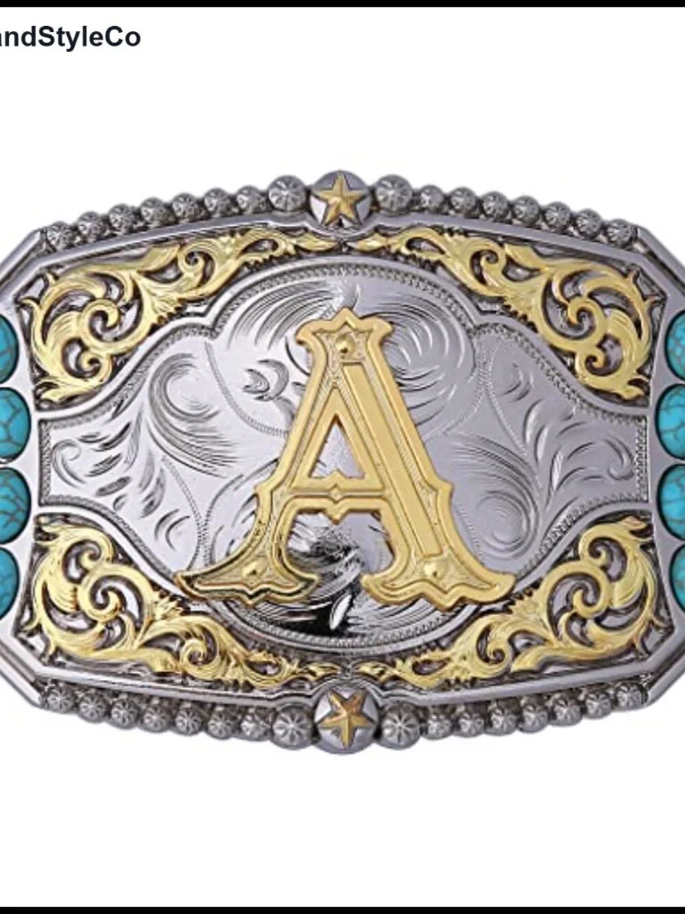 Western Cowboy Belt Buckle with Initials Turquoise Design Zinc Alloy